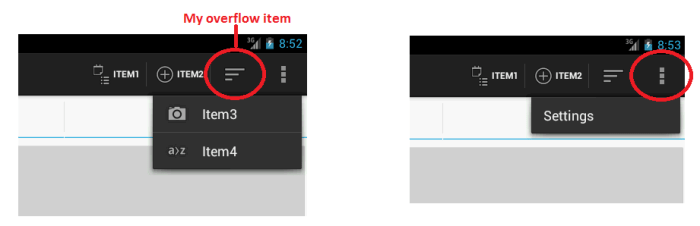 Android create custom overflow menu item - Stack Overflow